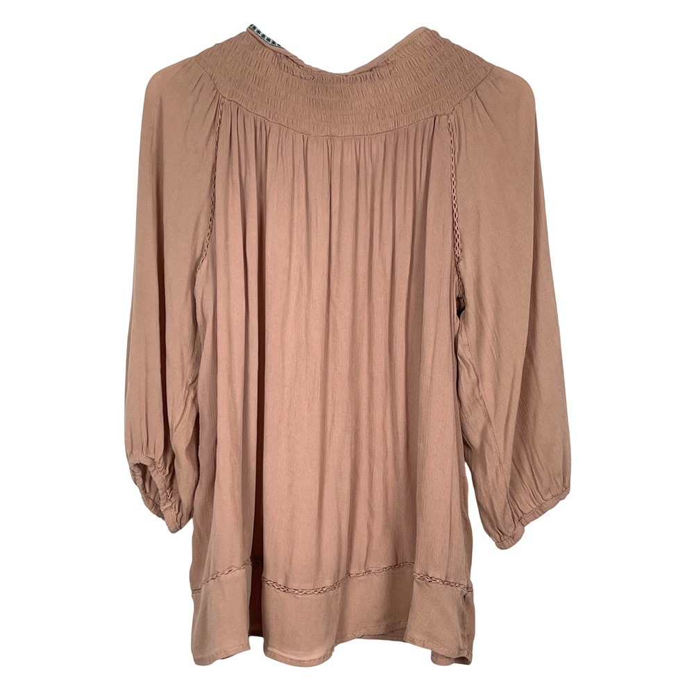 Knox Rose Blouse Womens XL Pink Excellent Smocked Boho 3/4 Sleeve Rayon Top - Picture 3 of 15